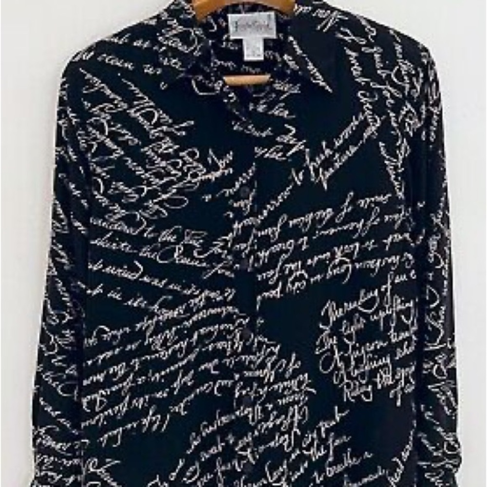 Diane Von Furstenberg Black and White Script Blouse